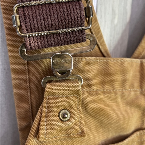 Thrashed vintage 80s or 90s carhartt unlined beige double knee duck overall bibs - Picture 4 of 11